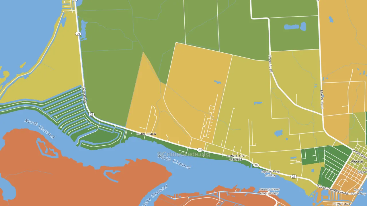 Roberts Landing, MI Map of Burglary Rates