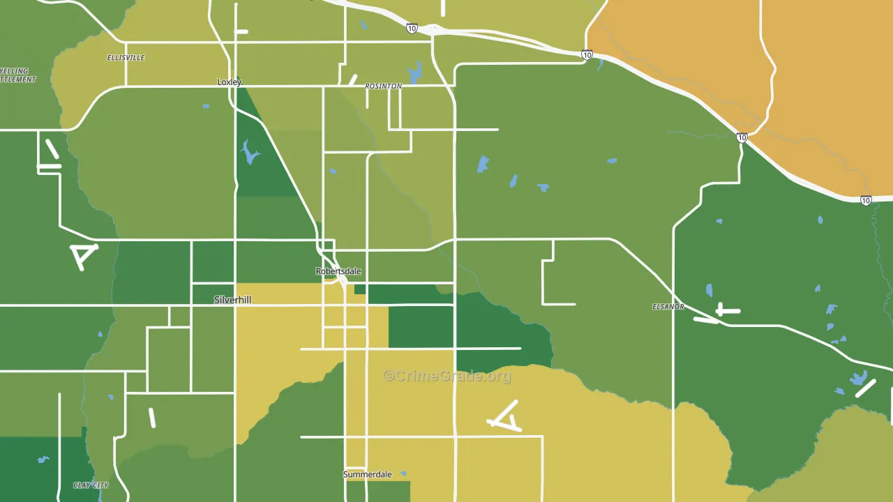 Robertsdale, AL Map of Burglary Rates