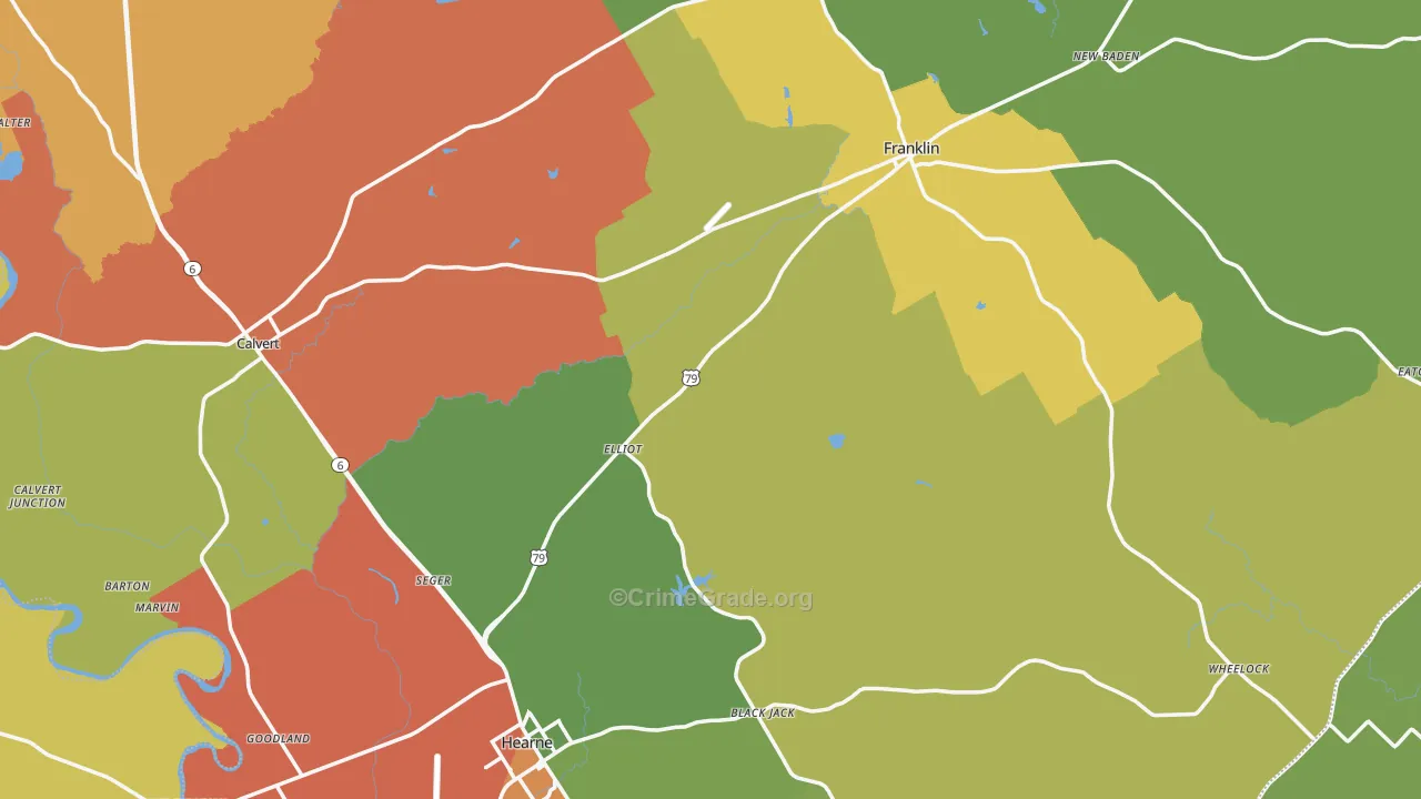 Robertson County, TX Map of Burglary Rates