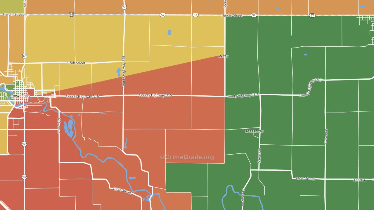 Robertson, IA Map of Burglary Rates