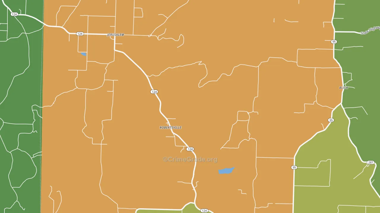 Robertsville, AR Map of Burglary Rates