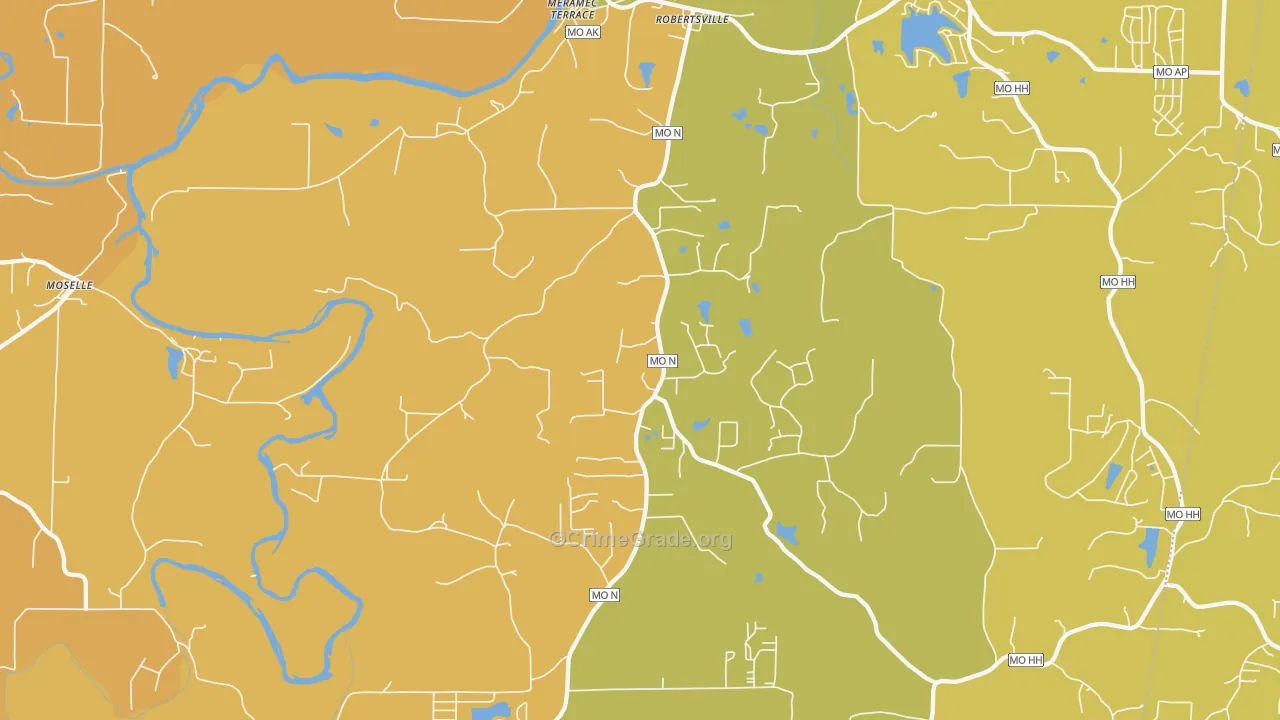 Robertsville, MO Map of Burglary Rates