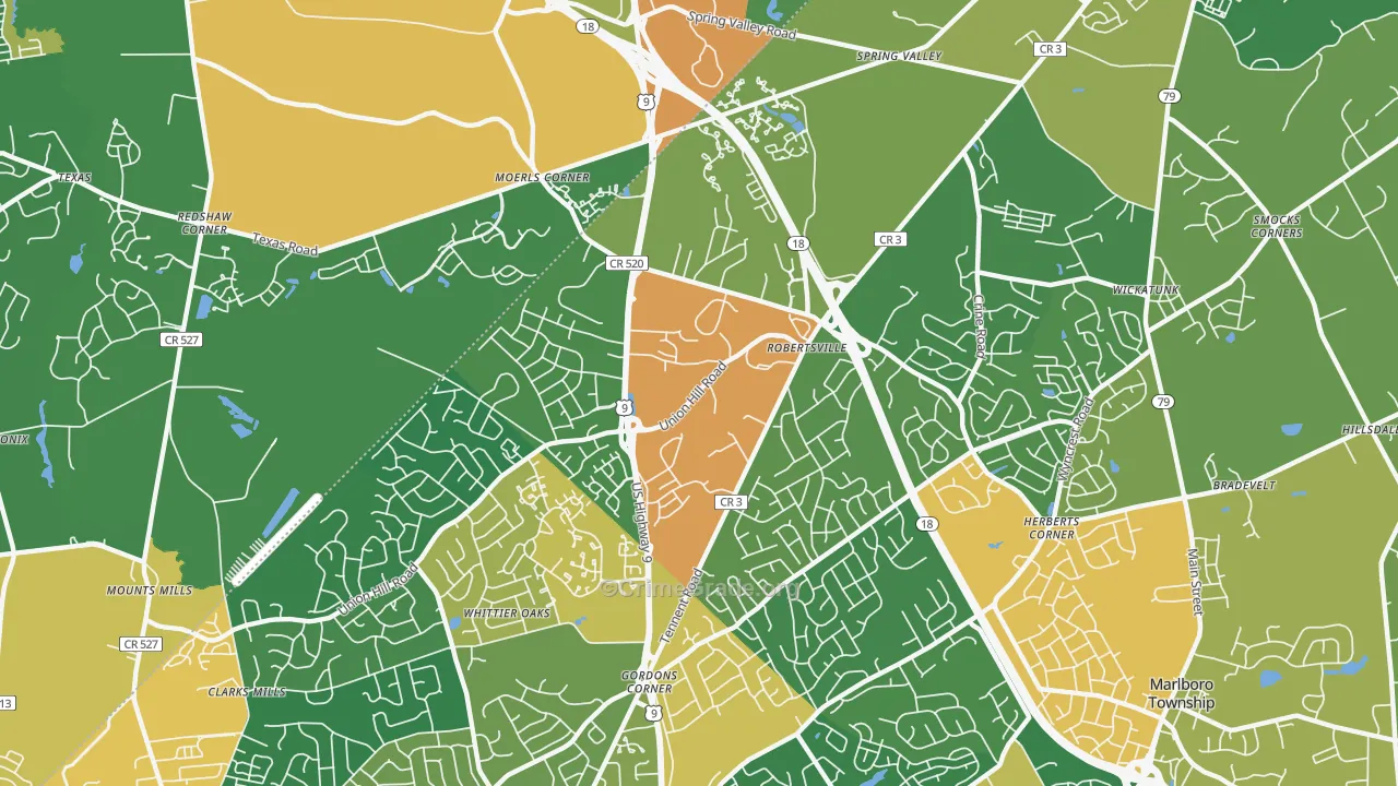 Robertsville, NJ Map of Burglary Rates