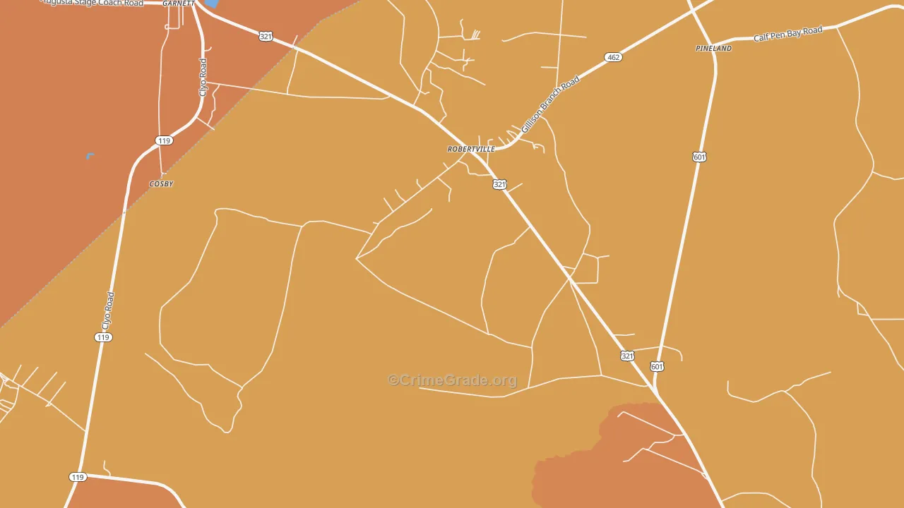 Robertville, SC Map of Burglary Rates
