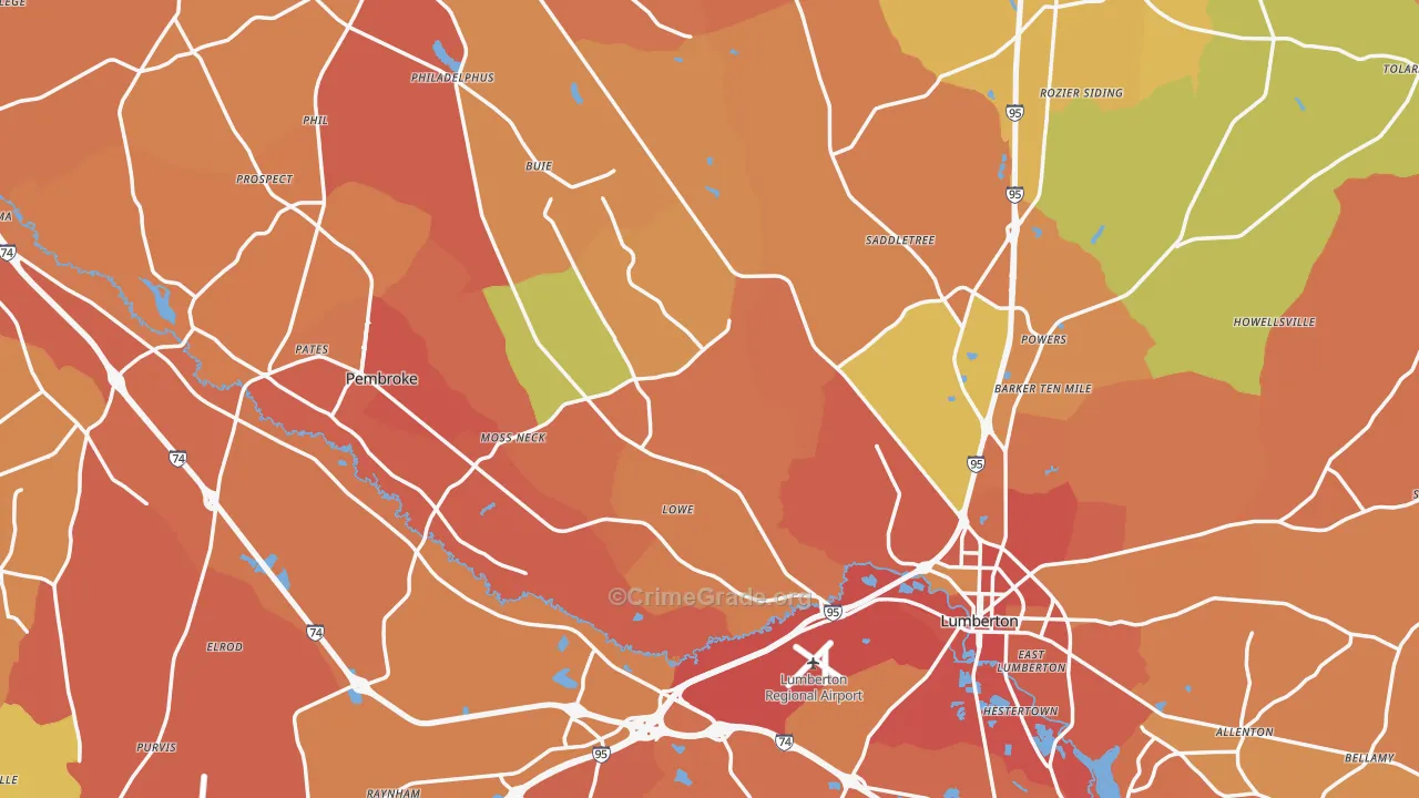 Robeson County, NC Map of Burglary Rates