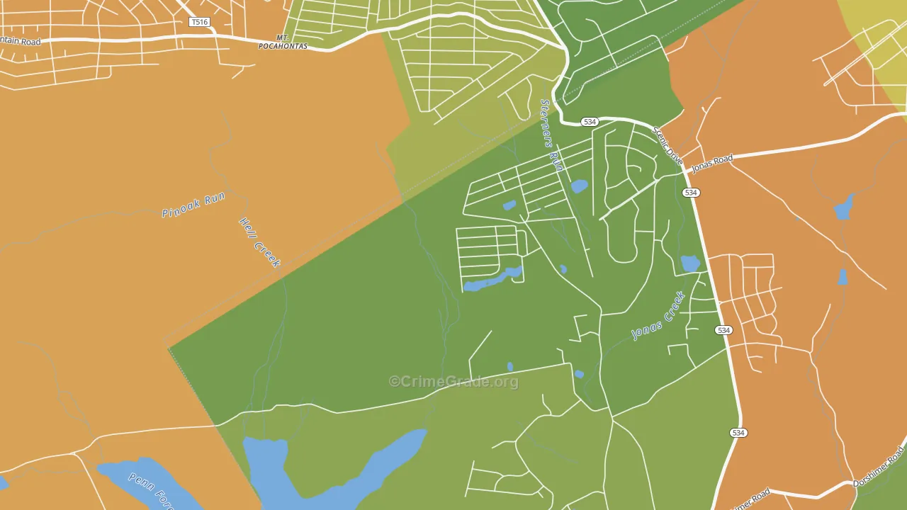 Robin Hood Lakes, PA Map of Burglary Rates