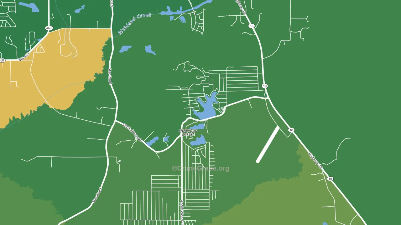 Robinhood, MS Map of Burglary Rates