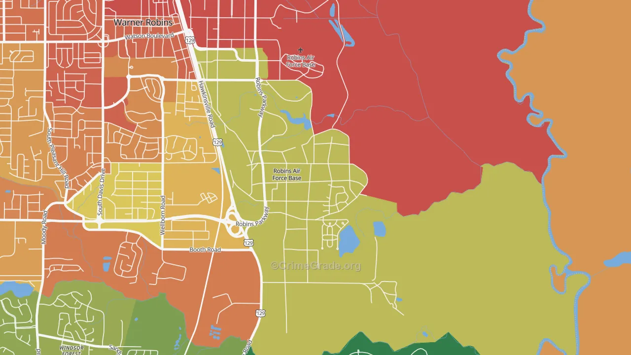 Robins AFB, GA Map of Burglary Rates