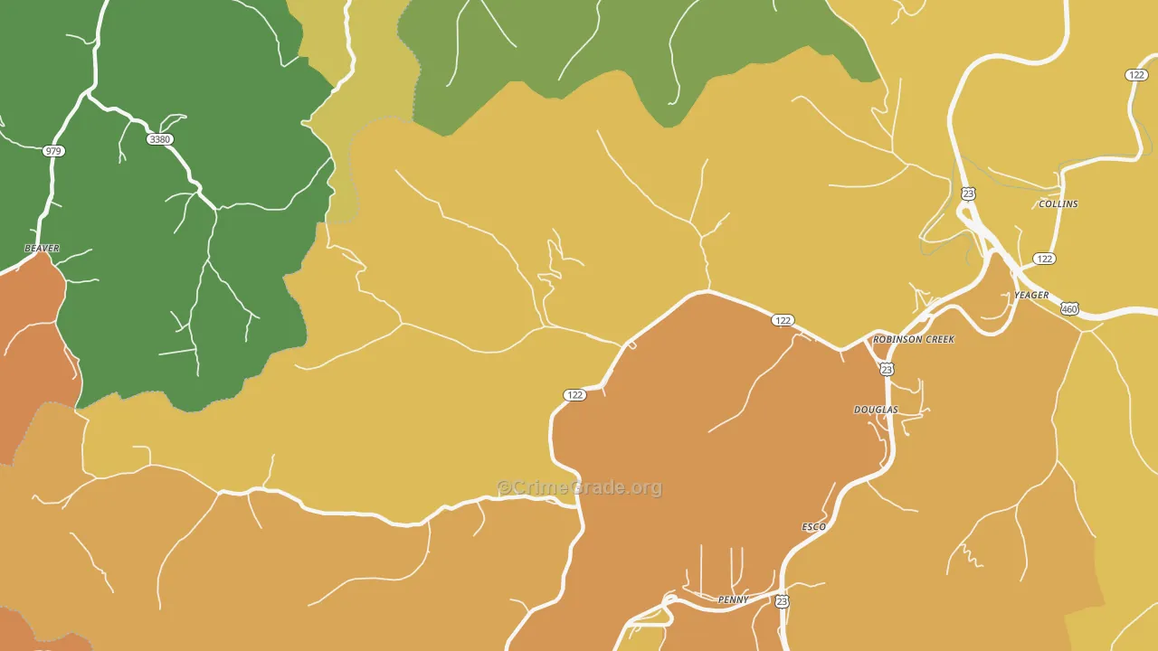 Robinson Creek, KY Map of Burglary Rates
