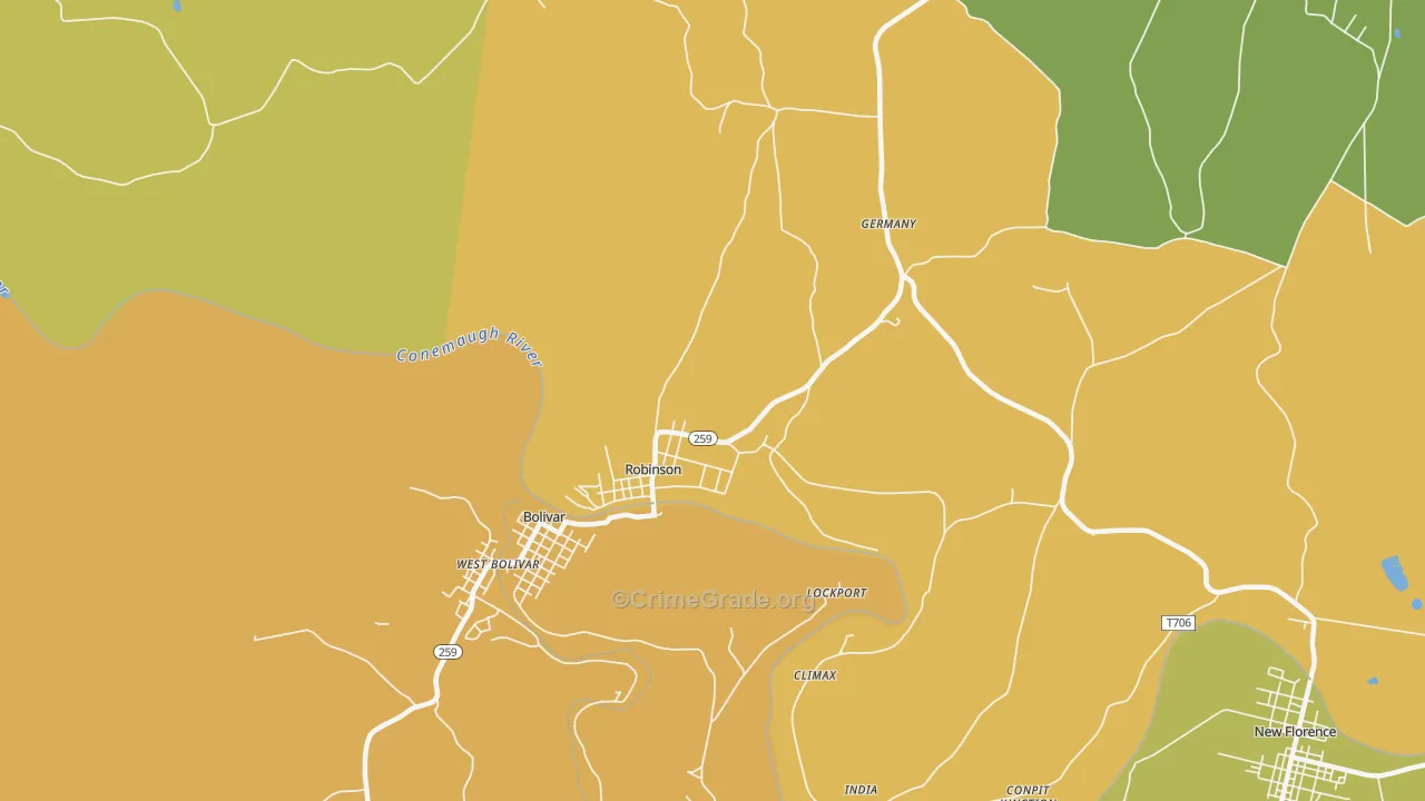 Robinson, PA Map of Burglary Rates