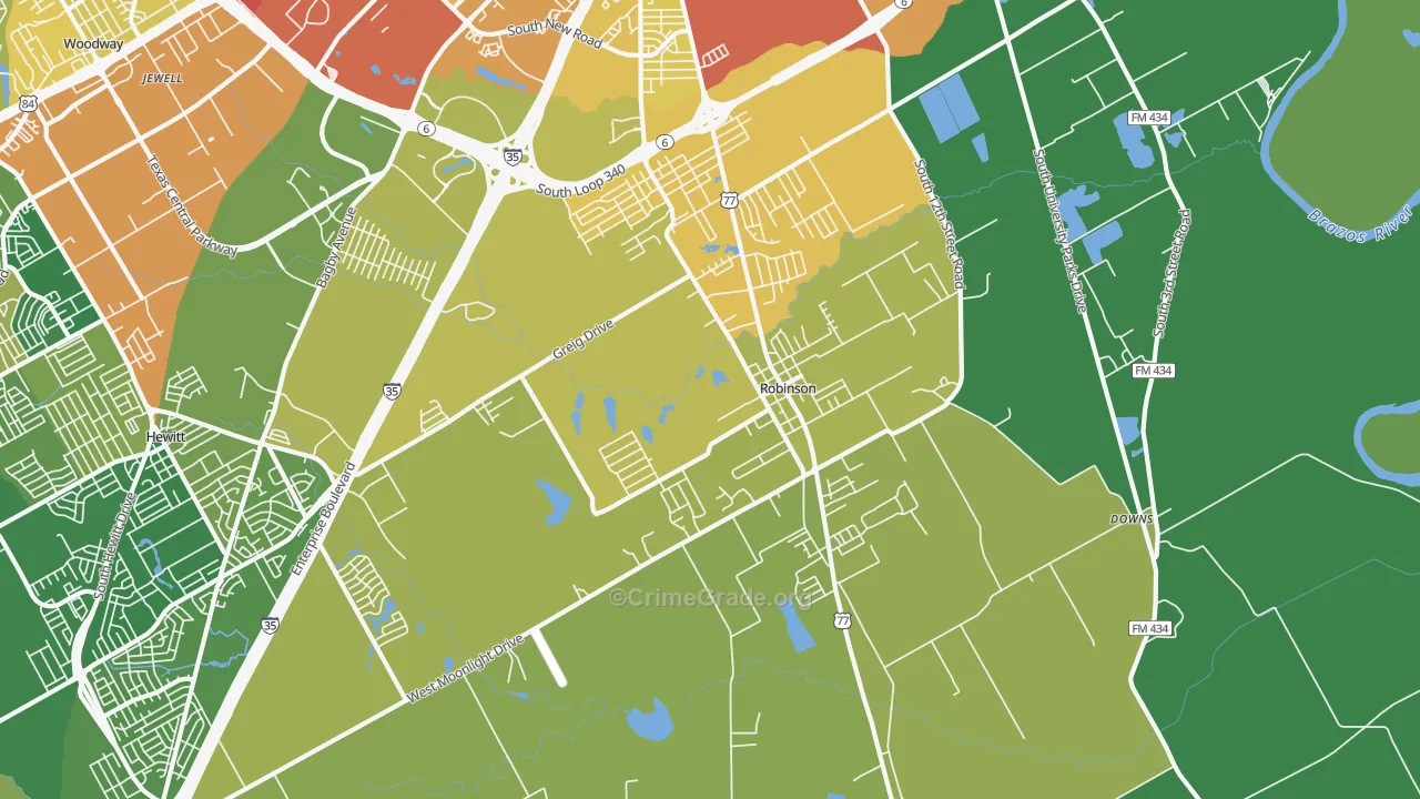 Robinson, TX Map of Burglary Rates