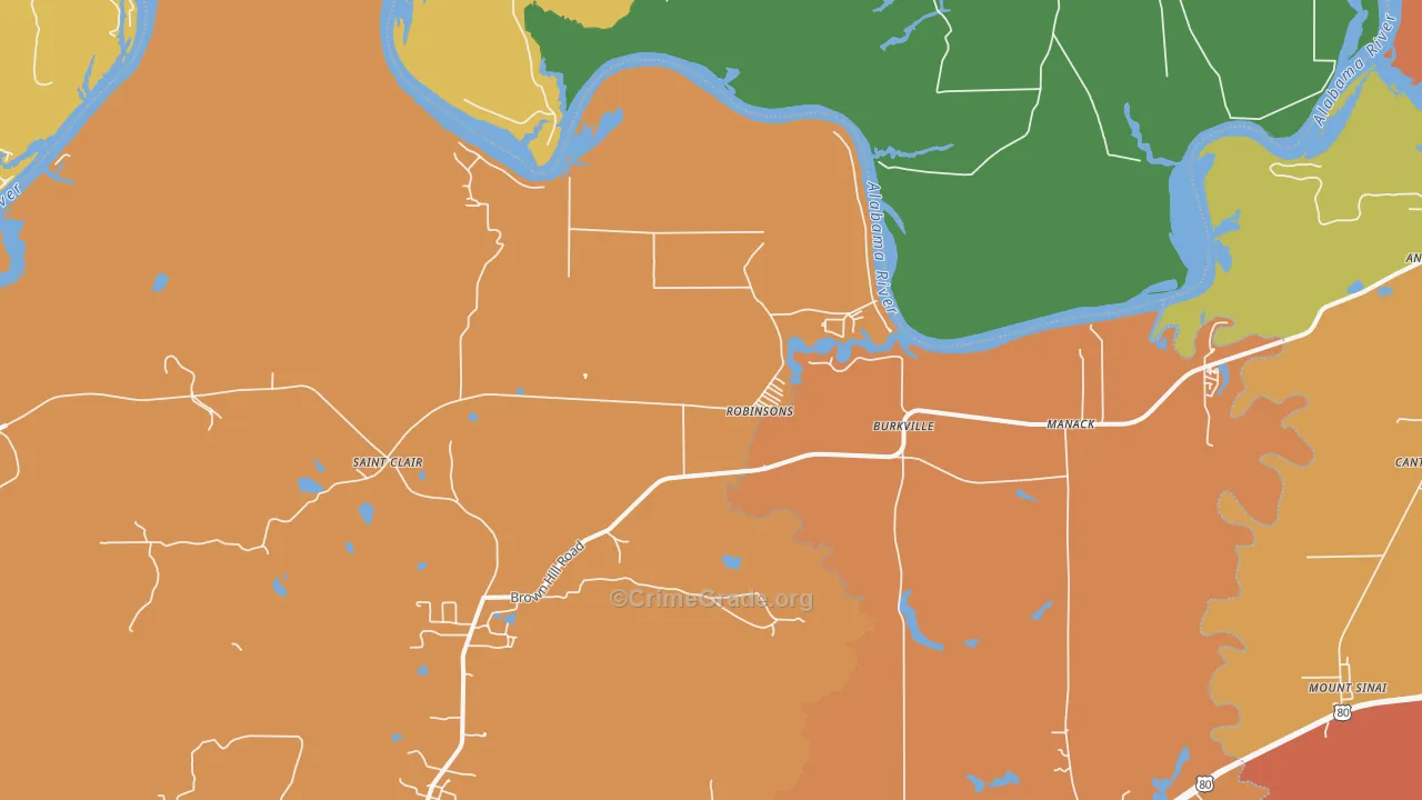 Robinsons, AL Map of Burglary Rates
