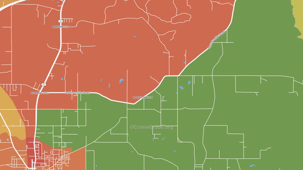 Robinsonville, AL Map of Burglary Rates