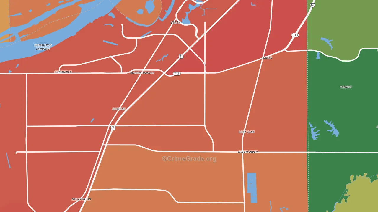 Robinsonville, MS Map of Burglary Rates