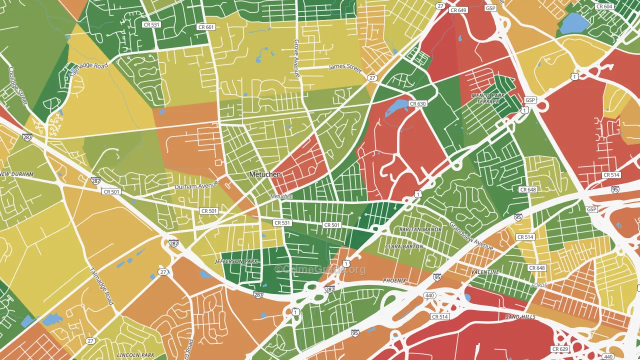 Robinvale, Metuchen, NJ Map of Burglary Rates