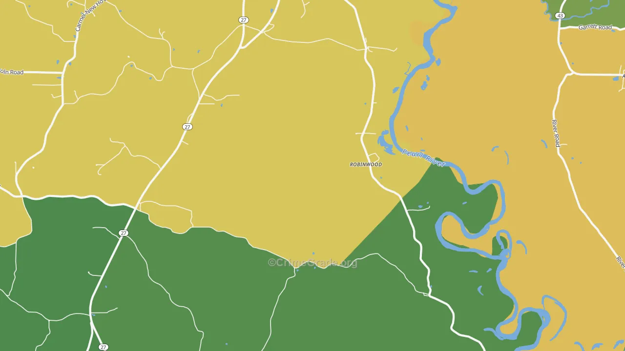 Robinwood, MS Map of Burglary Rates