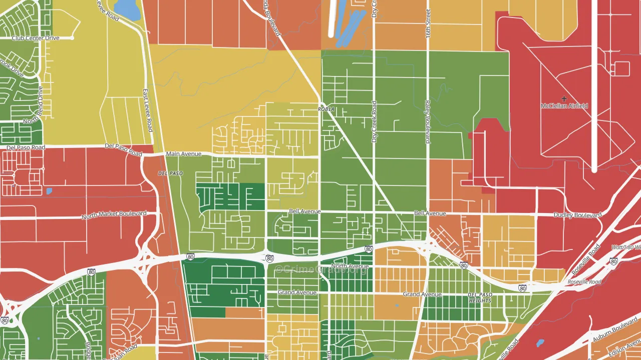 Robla, Sacramento, CA Map of Burglary Rates