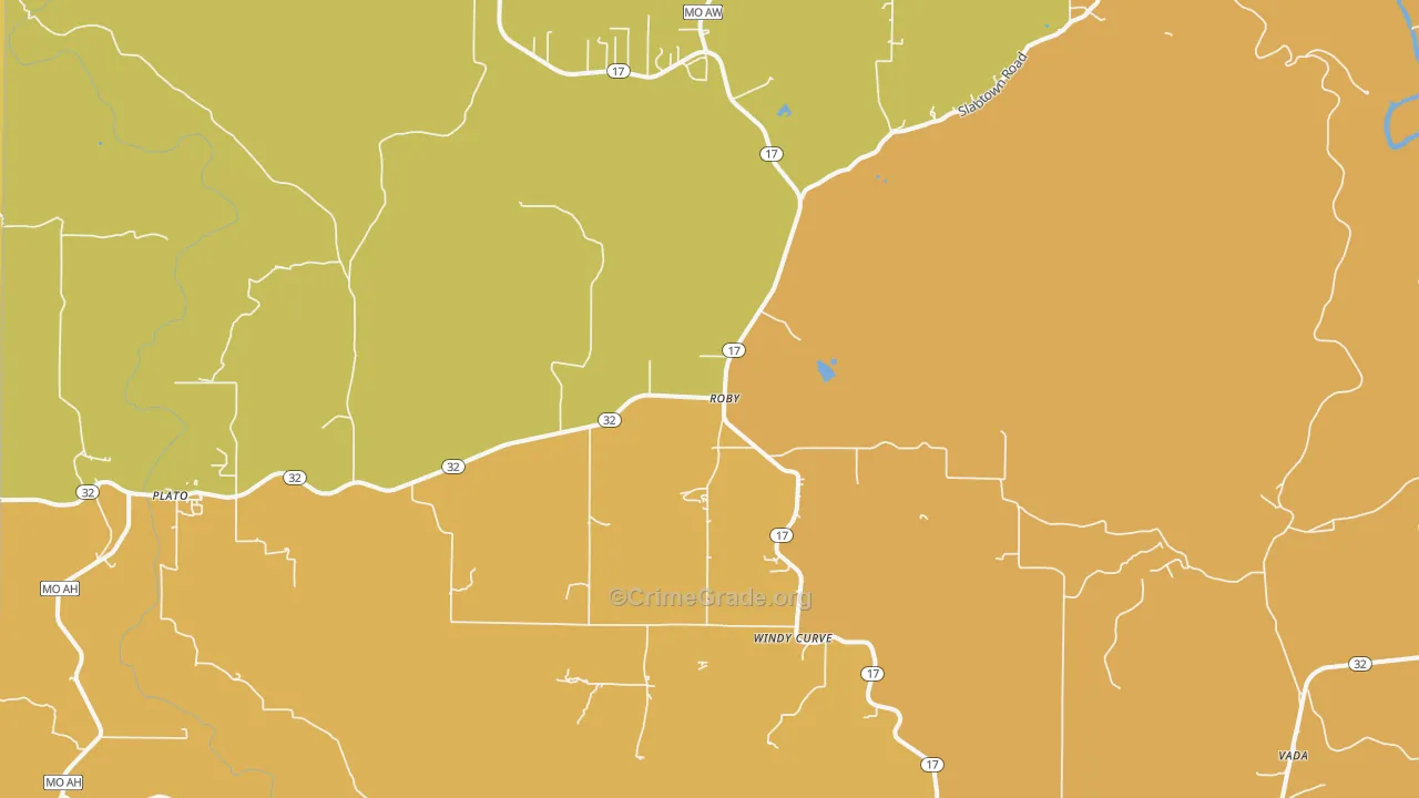 Roby, MO Map of Burglary Rates