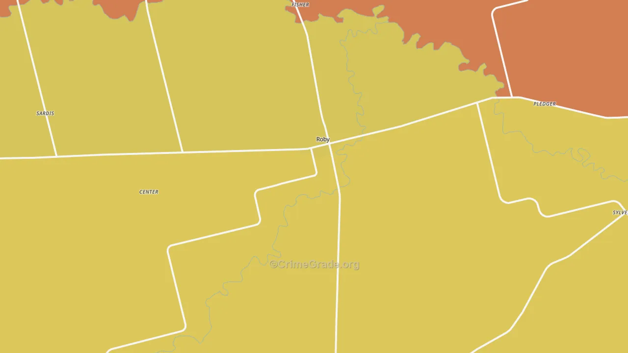 Roby, TX Map of Burglary Rates