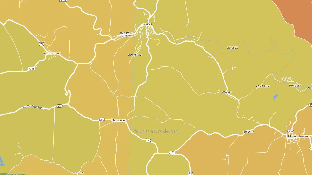 Robyville, OH Map of Burglary Rates