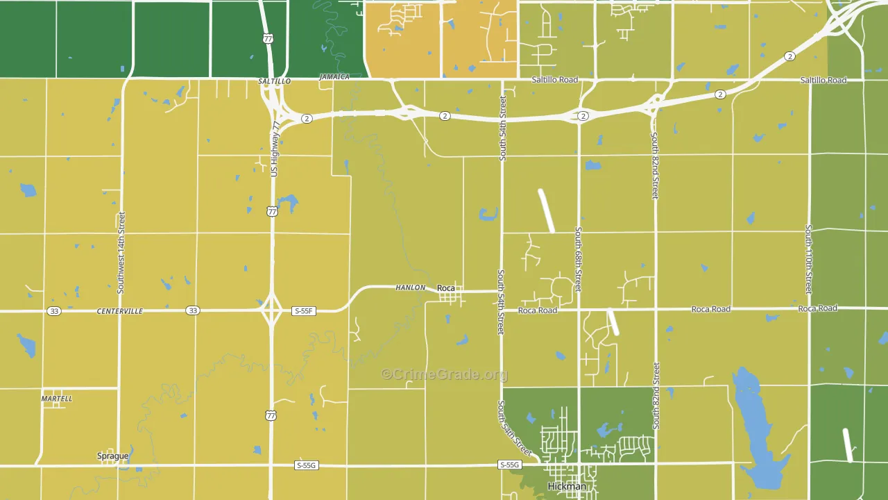 Roca, NE Map of Burglary Rates