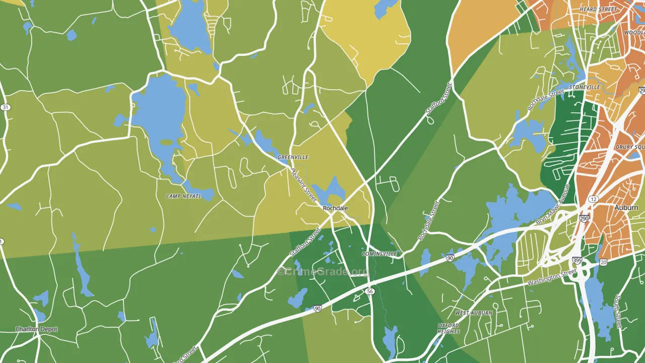 Rochdale, MA Map of Burglary Rates