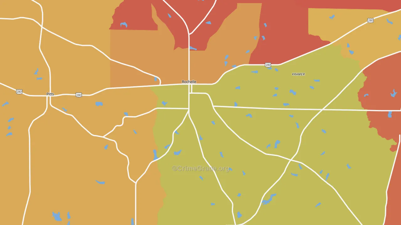 Rochelle, GA Map of Burglary Rates