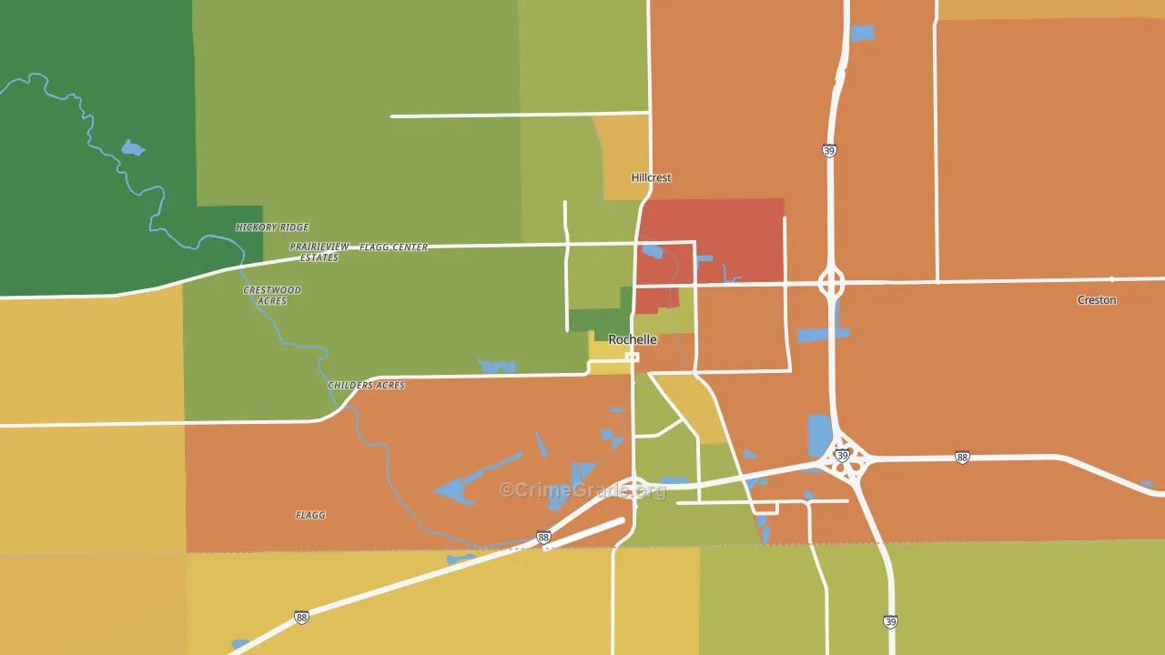 Rochelle, IL Map of Burglary Rates