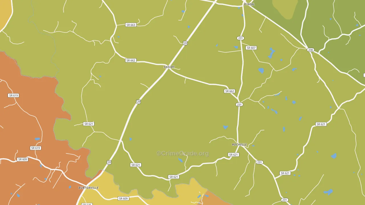Rochelle, VA Map of Burglary Rates