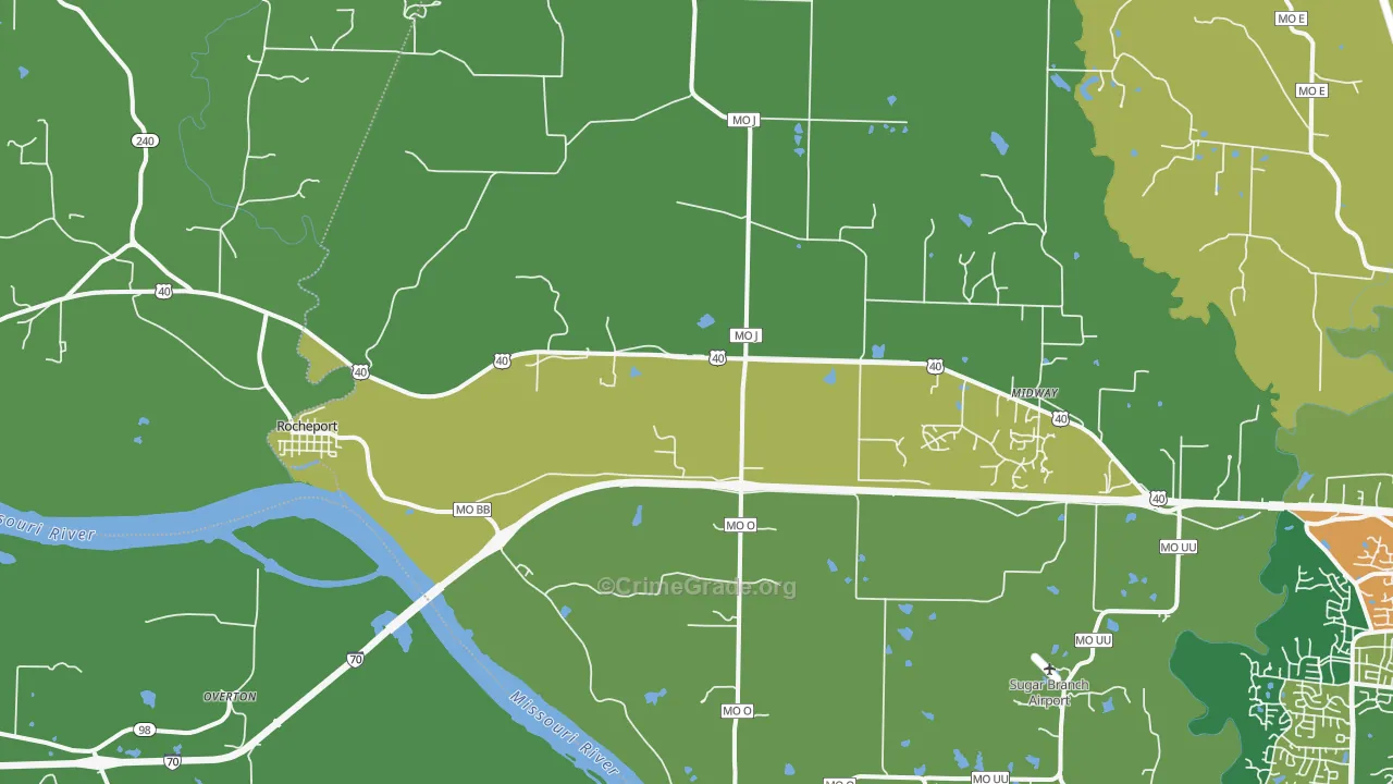 Rocheport, MO Map of Burglary Rates