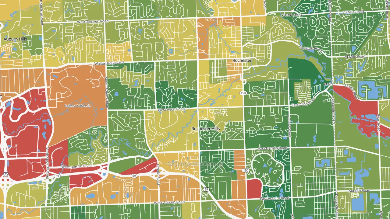 Rochester Hills, MI Map of Burglary Rates