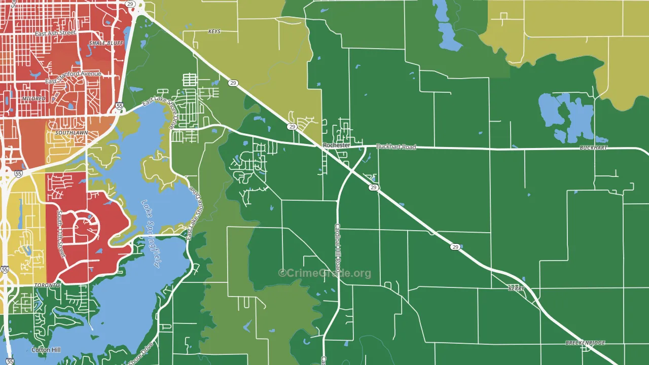 Rochester, IL Map of Burglary Rates