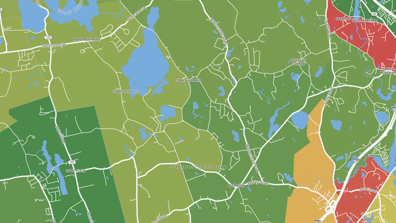 Rochester, MA Map of Burglary Rates