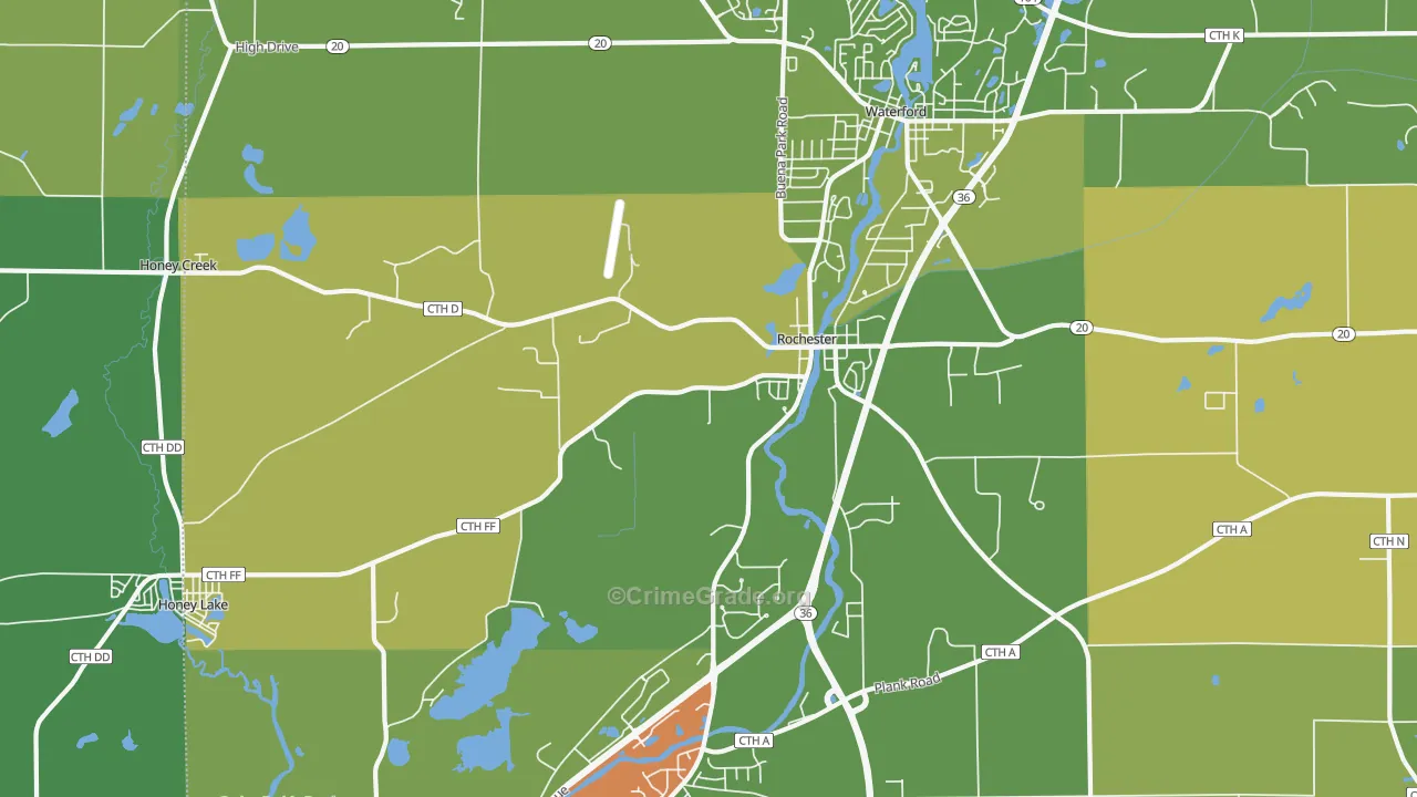 Rochester, WI Map of Burglary Rates