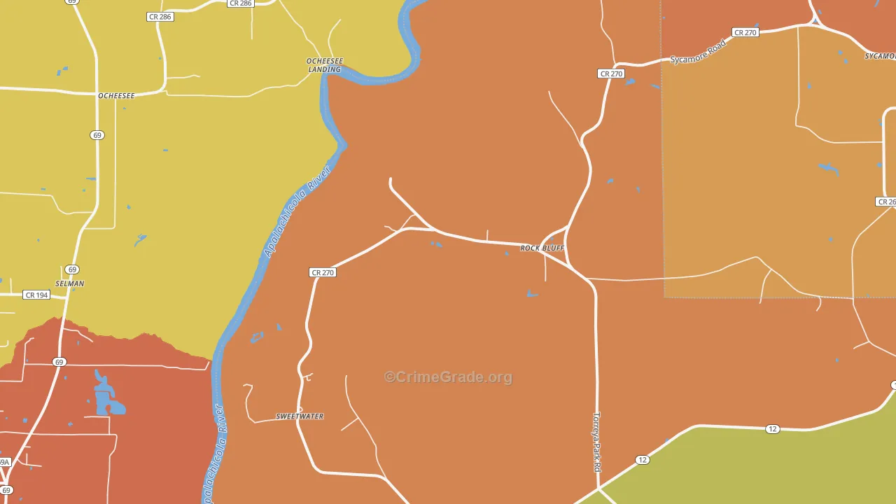 Rock Bluff, FL Map of Burglary Rates