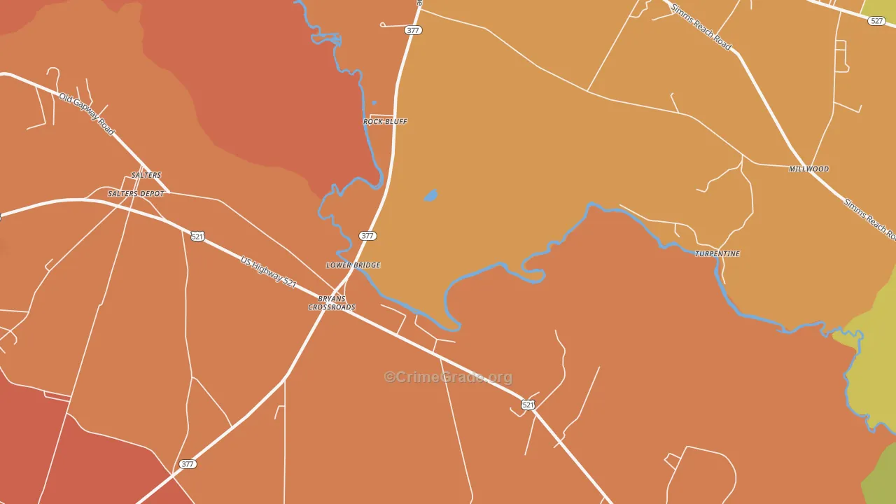 Rock Bluff, SC Map of Burglary Rates
