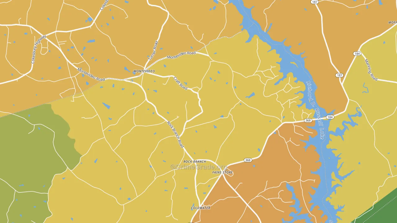 Rock Branch, GA Map of Burglary Rates