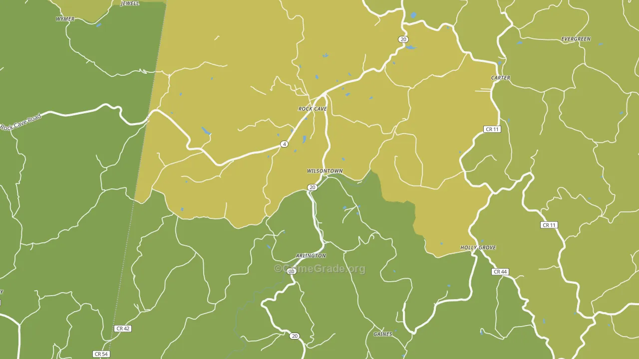 Rock Cave, WV Map of Burglary Rates