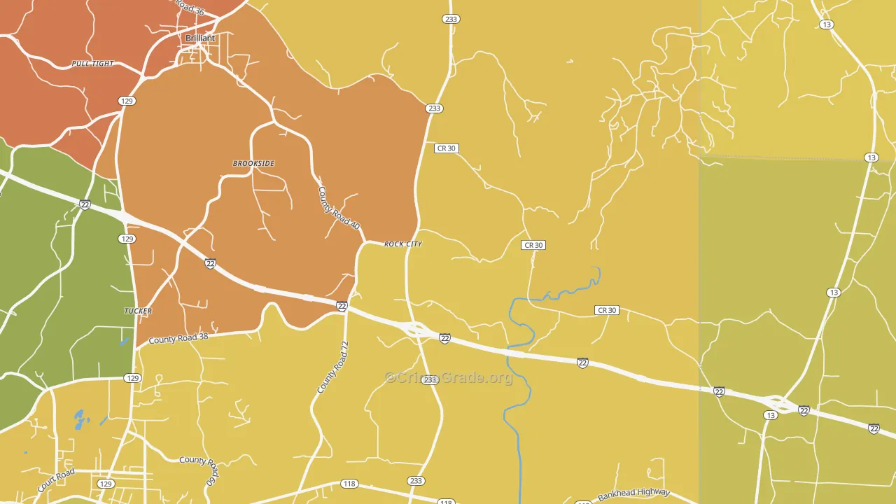 Rock City, AL Map of Burglary Rates