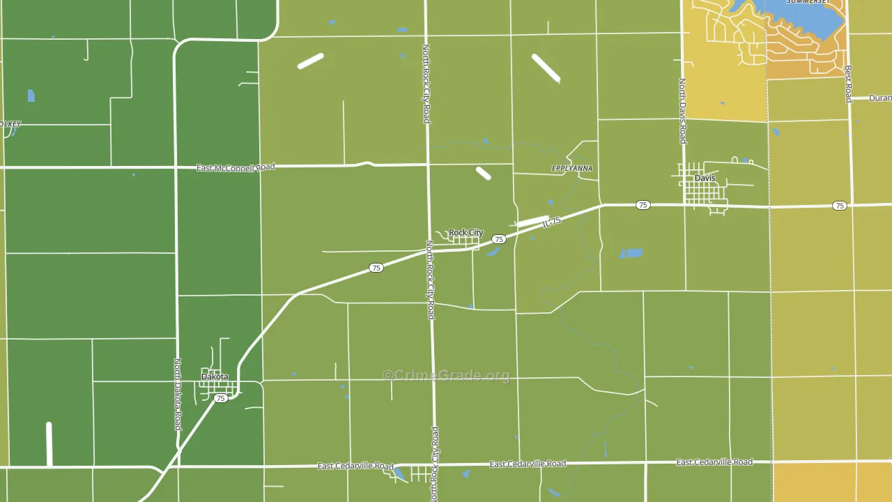 Rock City, IL Map of Burglary Rates