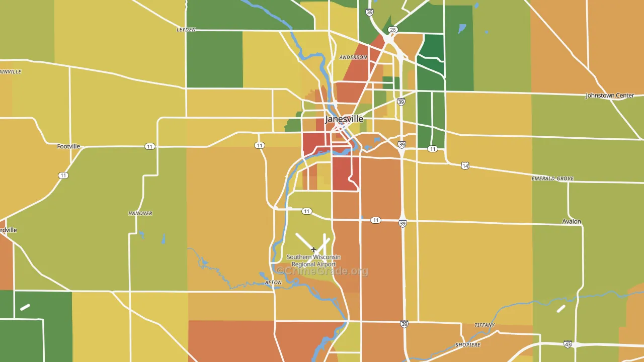 Rock County, WI Map of Burglary Rates