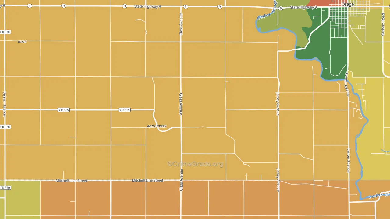 Rock Creek, IA Map of Burglary Rates