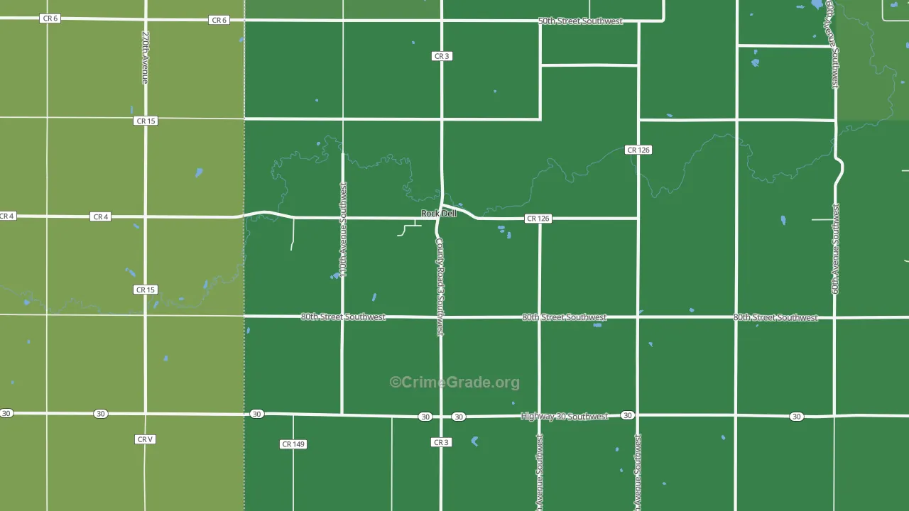 Rock Dell, MN Map of Burglary Rates