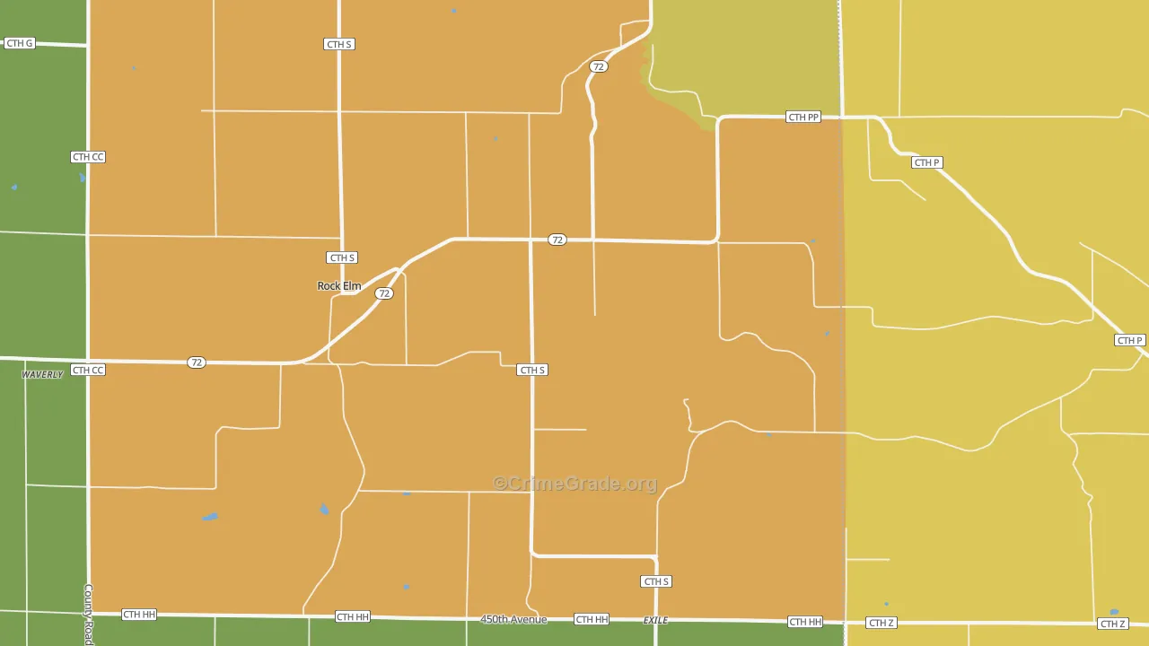 Rock Elm, WI Map of Burglary Rates