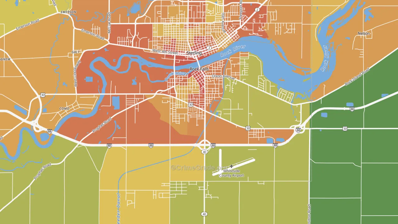 Rock Falls, IL Map of Burglary Rates