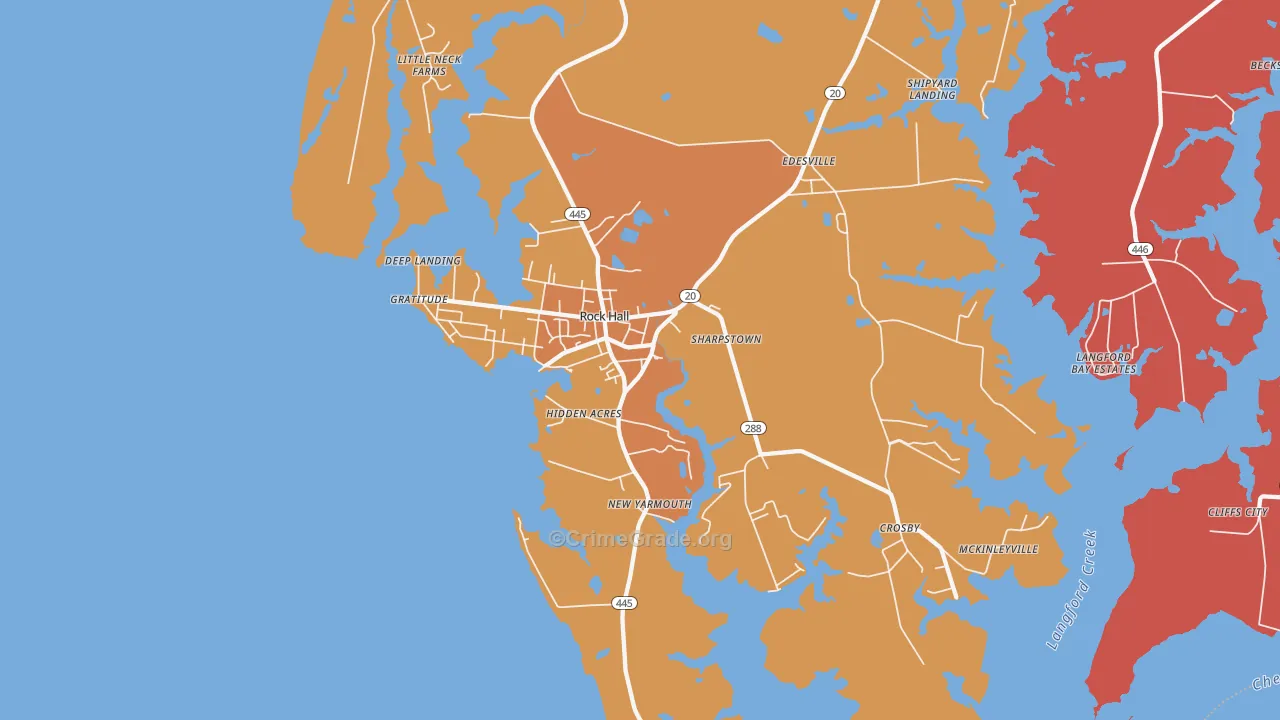 Rock Hall, MD Map of Burglary Rates