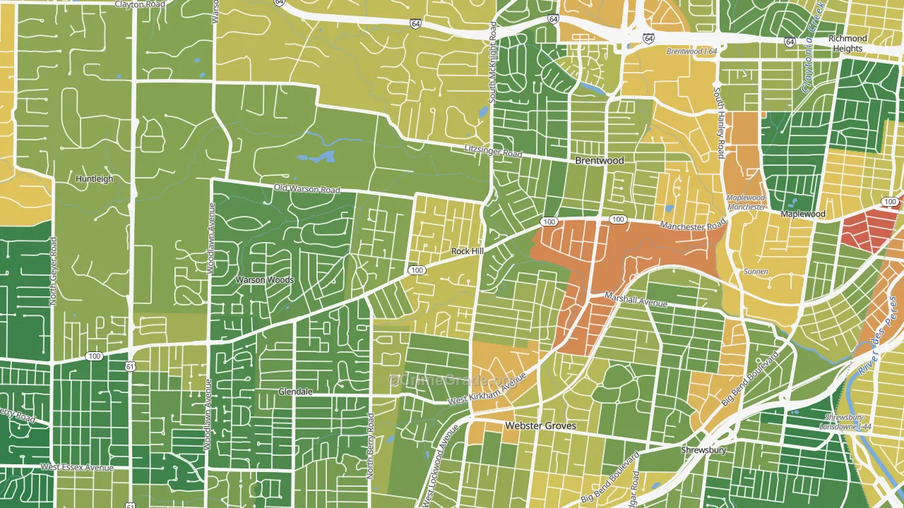 Rock Hill, MO Map of Burglary Rates