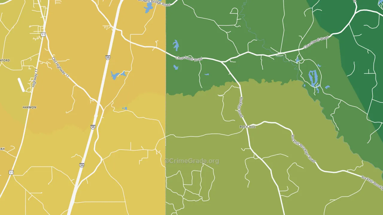 Rock Hill, MS Map of Burglary Rates