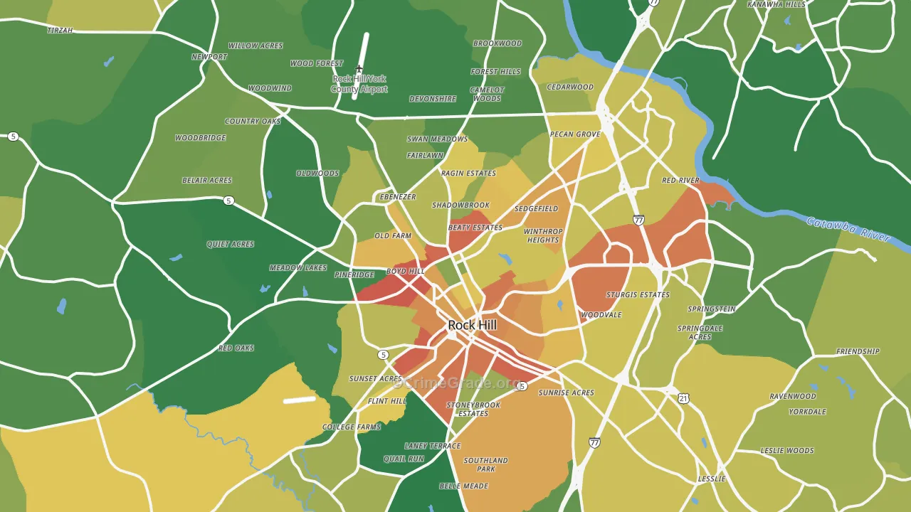 Rock Hill, SC Map of Burglary Rates