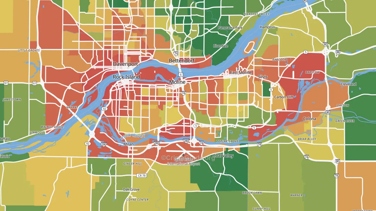 Rock Island County, IL Map of Burglary Rates